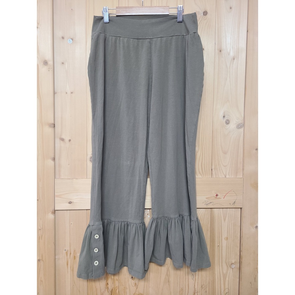 Matilda Jane Ruffle Hem Pants Women Small Olive Green Wide Leg Cropped